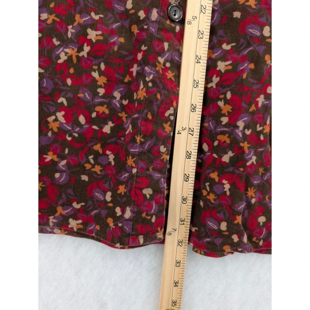 Christopher & Banks Corduroy Skirt 8 Brown Floral Button Front Midi Fall Boho‎